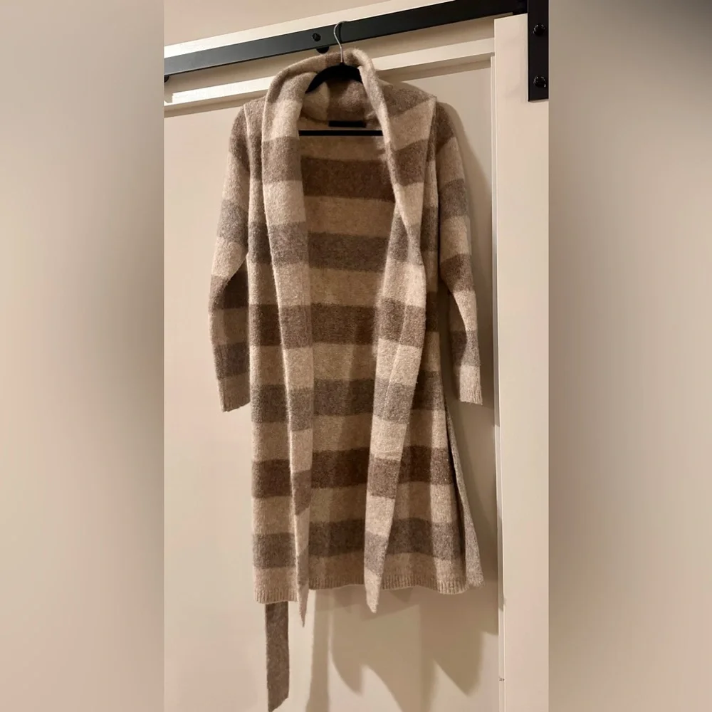 Jenni Kayne Belted Sweater Coat in Oatmeal Stripe, Size Small - Picture 6 of 8